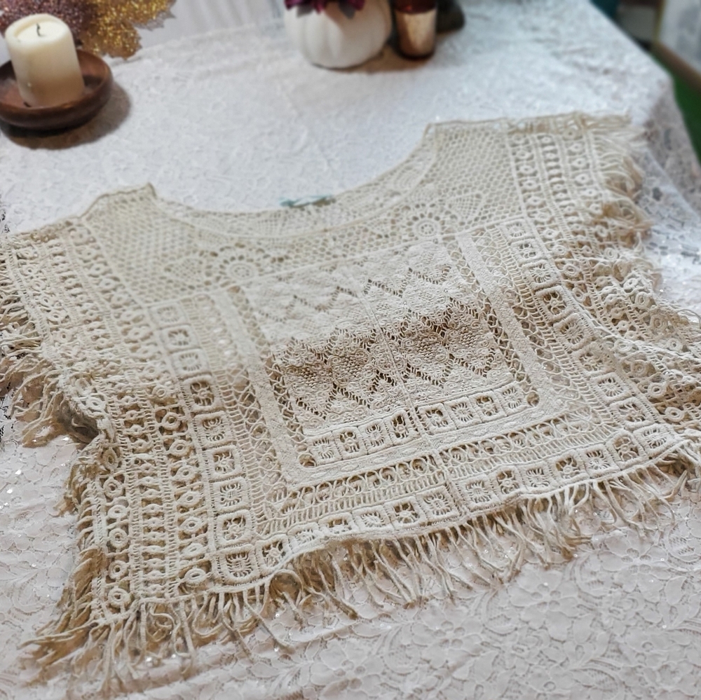 Maurices Crochet Cropped Poncho Top w/ Fringe